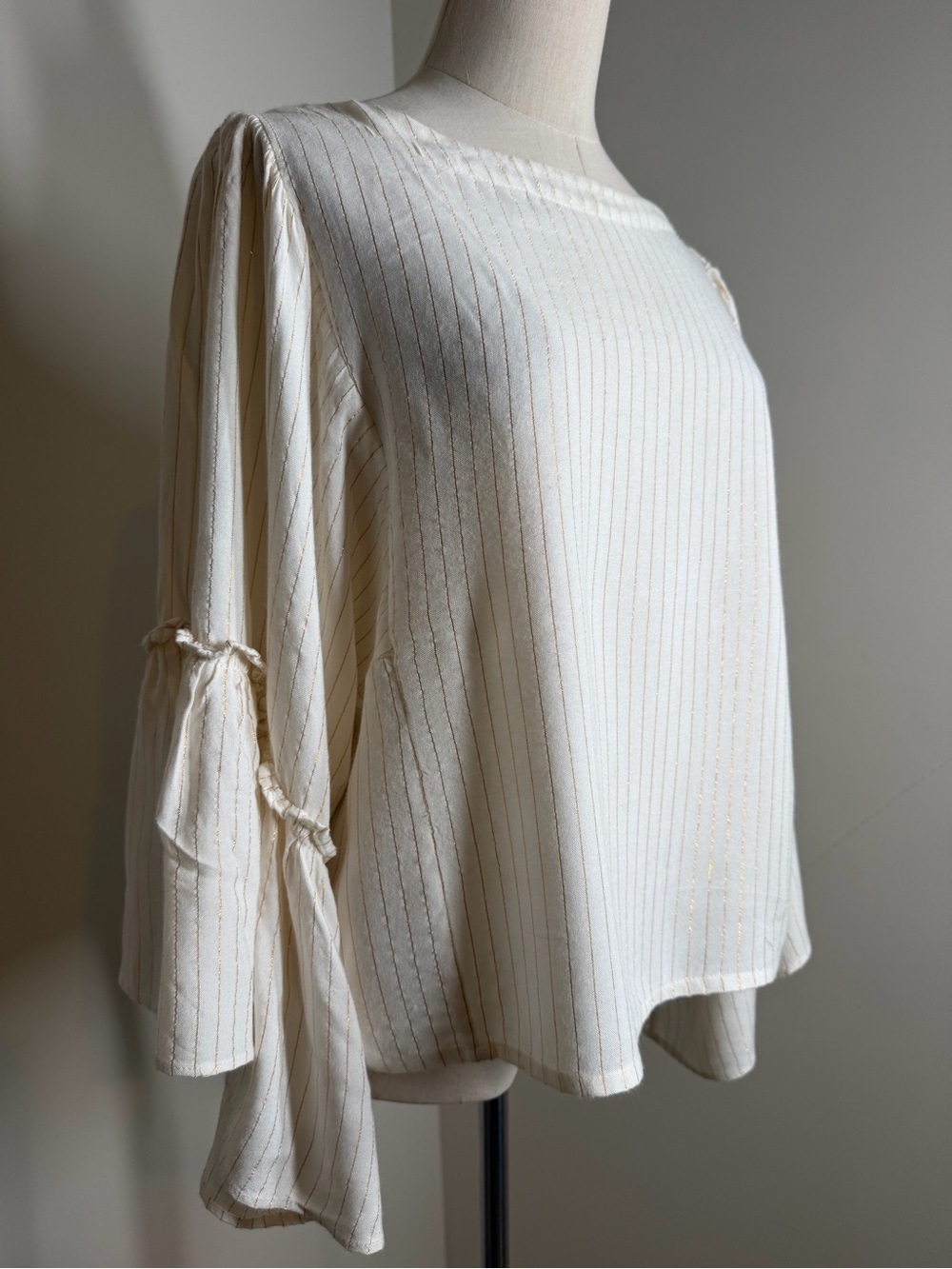 Anthropologie Floreat Ottilia Ivory Gold - SZ S- Striped Bell Sleeve Blouse
